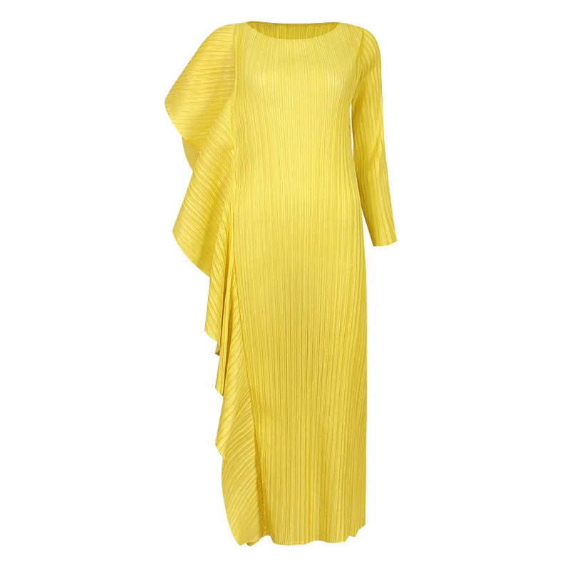 Sale Event Asymmetrical Ruffled Side Round Neck 3/4 Sleeve Bodycon Pleated Midi Dress Sale Event Asymmetrical Ruffled Side Round Neck 3/4 Sleeve Bodycon Pleated Midi Dress