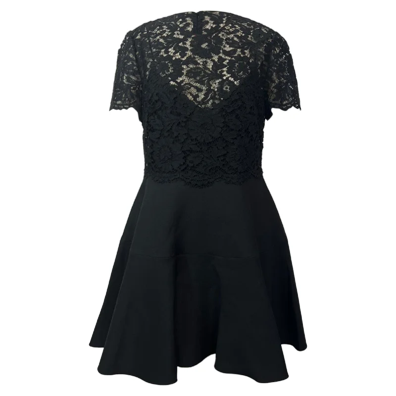 Valentino Garavani Mini Lace-Paneled Dress in Black Wool