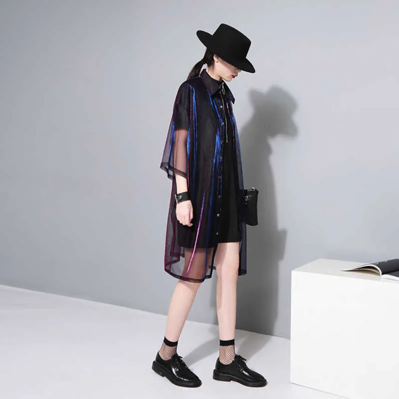 Special Promotion Reece Sheer Shimmer Shirt Dress - Rose Red Blue