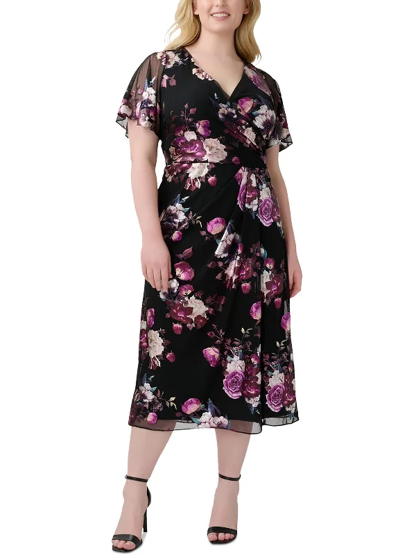 Womens Foiled Floral Cocktail And Party Dress