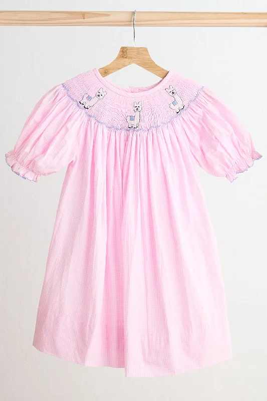 Special Buy Pink alpaca hand smocked gingham dress