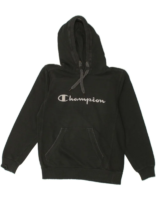 Shop and Save CHAMPION Womens Graphic Hoodie Jumper Small Black Cotton