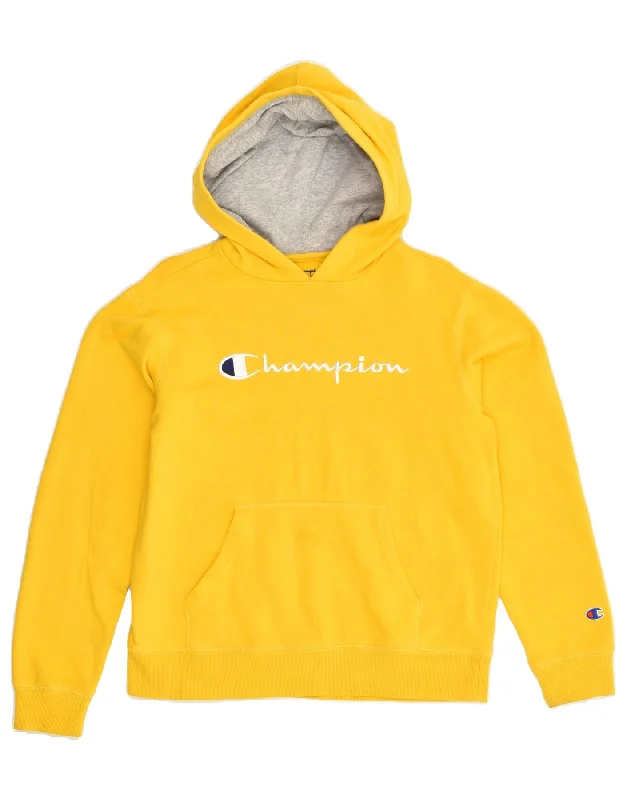 CHAMPION Womens Graphic Hoodie Jumper UK 18 XL Yellow Cotton