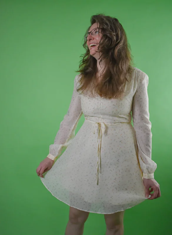 Deal of the Day Sheer Bishop Sleeved Ditsy Flower Dress