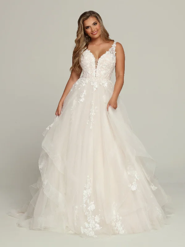 Davinci Bridal 50695 A Line Ruffle Layer Ballgown Wedding Dress Lace V Neck Bridal Gown