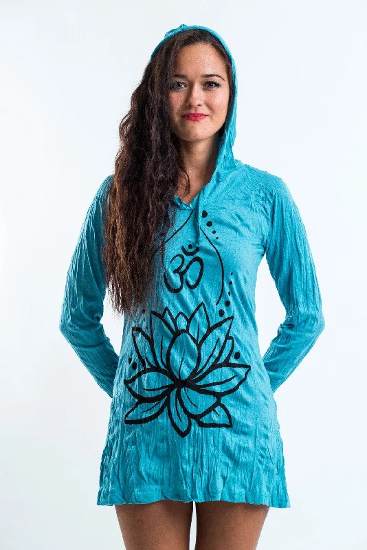 Sure Design Women's Lotus Ohm Hoodie Dress Turquoise