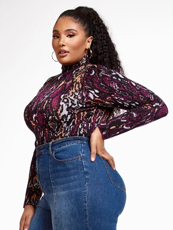 Discount Extravaganza Isabella Snake Print Mockneck Bodysuit