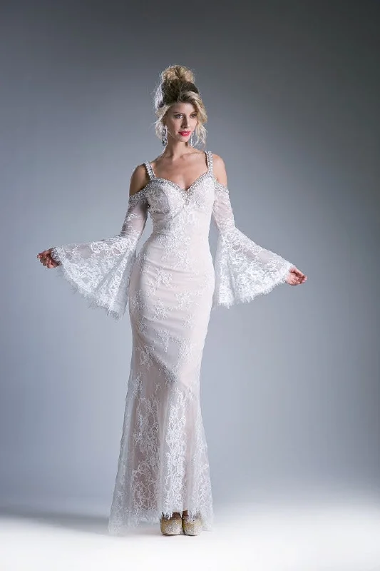 Price Cut CD 13112 Size 6, 8, 10 Long Lace Bell Sleeve off the shoulder Wedding Dress Bridal Gown