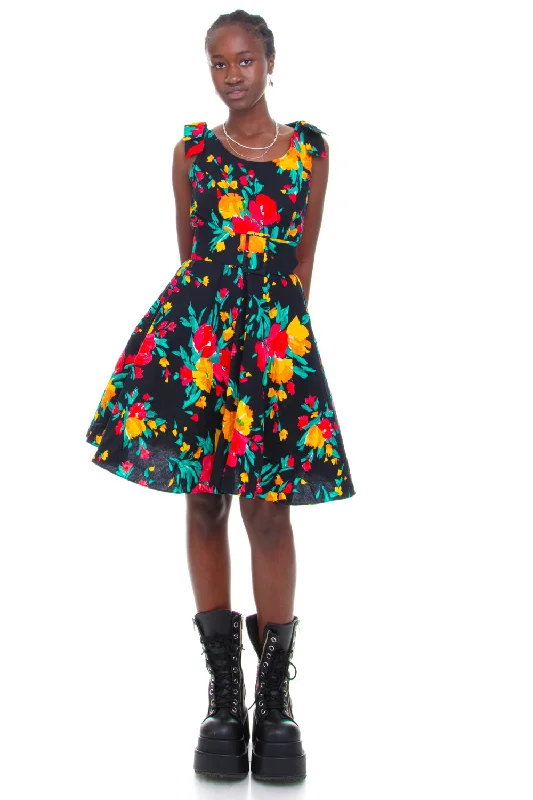 Vintage 80's Flower Bow Party Dress - S/M