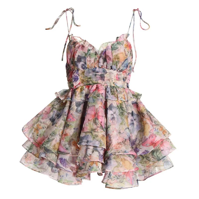 Year-End Sale Fairy Butterfly Print Tie Strap High Waist Ruffle Tiered Micro Mini Sundress Year-End Sale Fairy Butterfly Print Tie Strap High Waist Ruffle Tiered Micro Mini Sundress