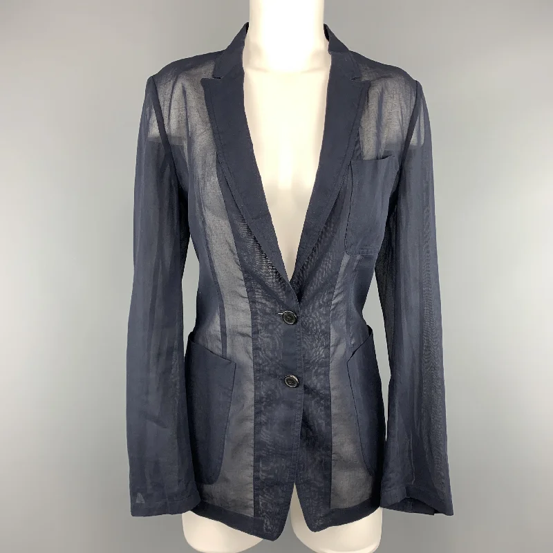 DRIES VAN NOTEN Size 6 Navy Blue Sheer Cotton Jacket / Blazer