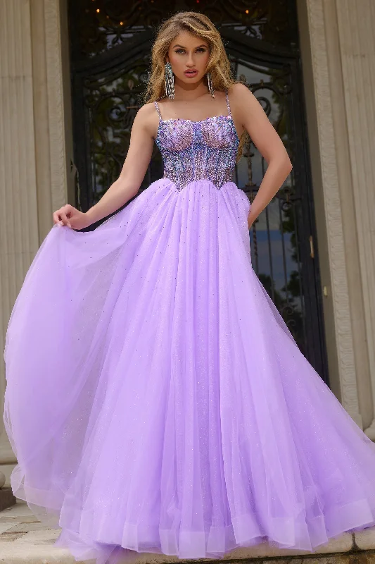 Savings Galore Jovani 44511 Crystal Bodice A Line Shimmer Prom Dress Pageant Gown Tulle Formal Sequin scoop neck