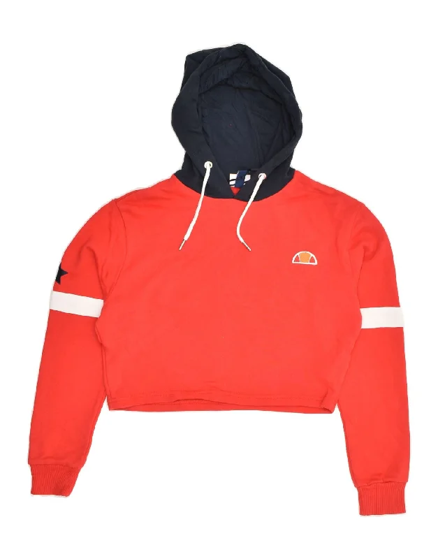Unbeatable Prices ELLESSE Womens Graphic Crop Hoodie Jumper UK 8 Small Red Colourblock