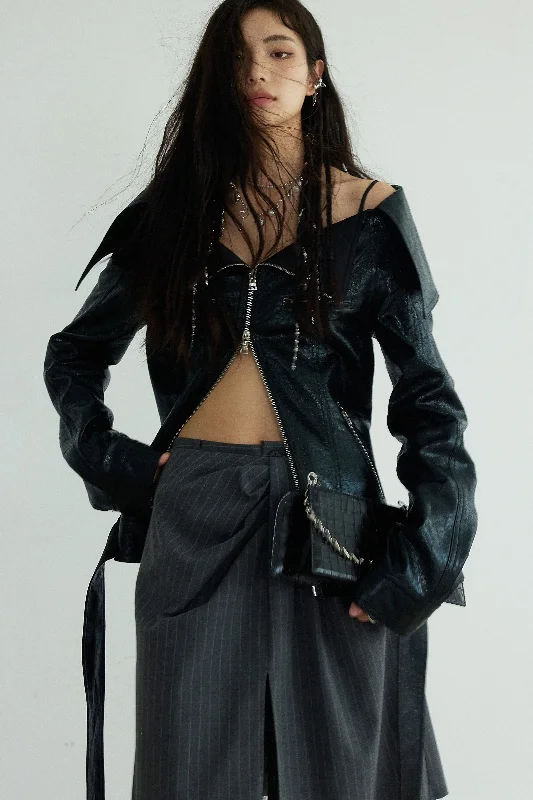 The Best Prices Raven Wing Off-Shoulder Leather Jacket