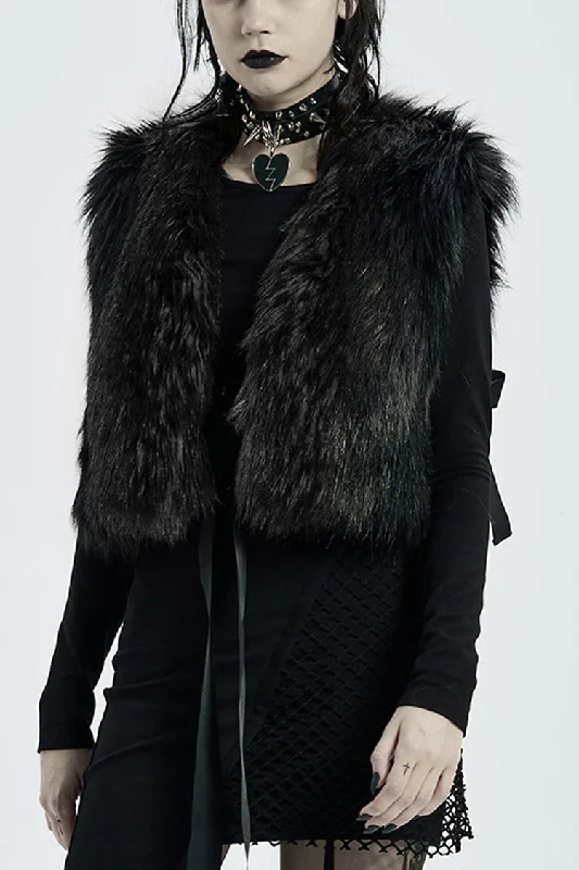 Closeout Sale Black Sleeveless Bowknot Side Bandage Womens Steampunk Coat