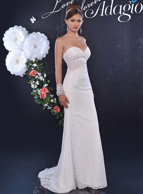 Adagio Bridal D9164 size 00 Long Boho Lace Strapless Wedding Dress Destination Gown