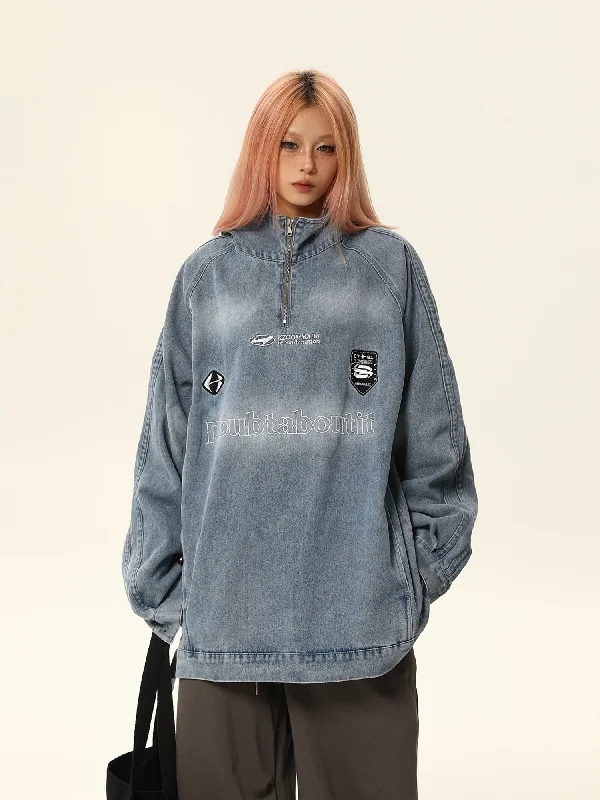 Warehouse Sale Doubtaboutit Denim Quarter-Zip Pullover Jacket