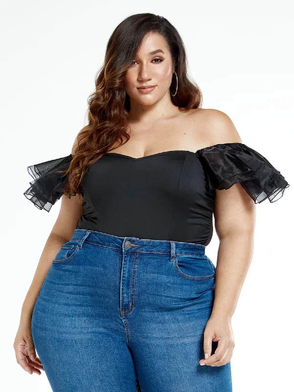 Special Savings Yesenia Off The Shoulder Organza Sleeve Bodysuit