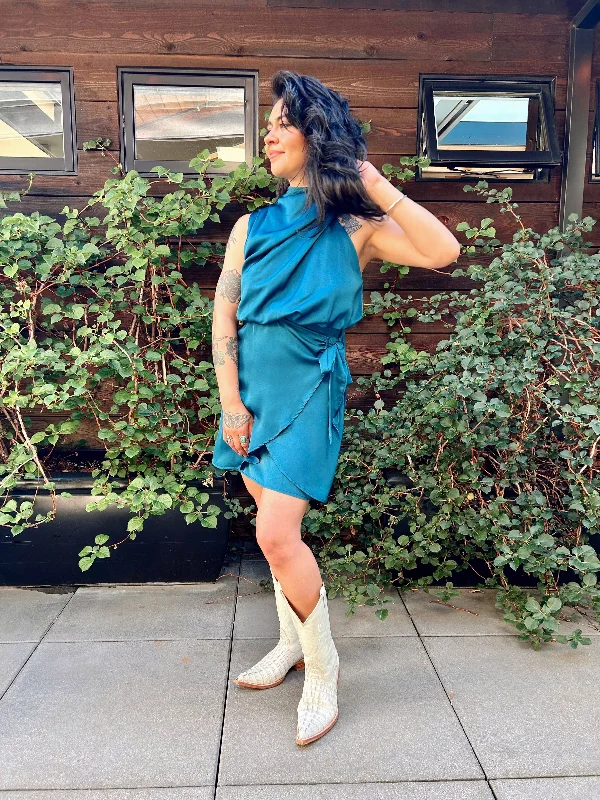 Act Now Aria Satin Mini Dress Tide Blue
