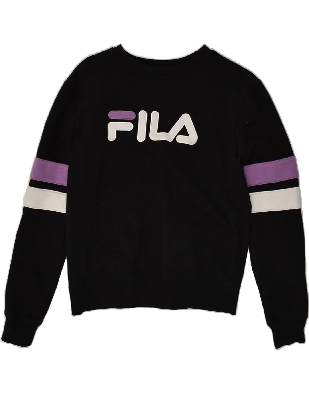 FILA Womens Graphic Sweatshirt Jumper UK 10 Small Black Cotton