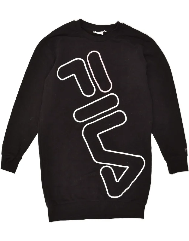 Midnight Madness FILA Womens Longline Graphic Sweatshirt Jumper UK 6 XS Black Cotton