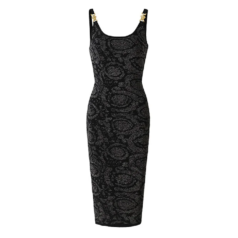 Huge Savings Glitter Lurex Rose Metallic Accent Sleeveless Bodycon Knit Midi Slip Dress