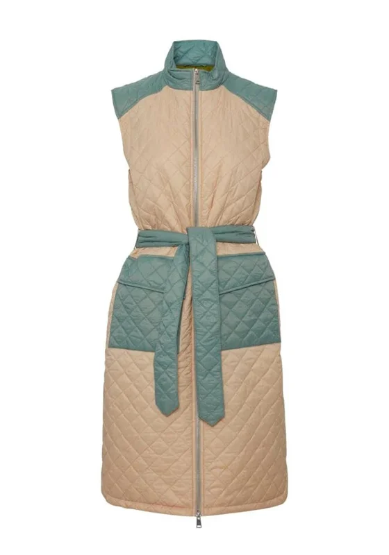 Major Savings b.young Berta Quilted Colour Block Long Gilet, Safari Mix