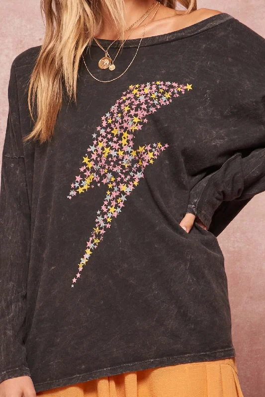 Extra Discounts Thunderbolt Vintage Long-Sleeve Graphic Tee