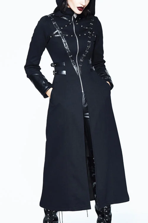 Black Punk Inverted Pentagram Long Womens Coat