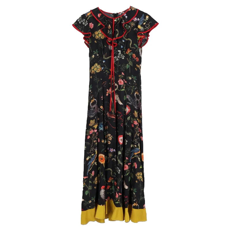 Red Valentino Floral Print Maxi Dress in Black Silk