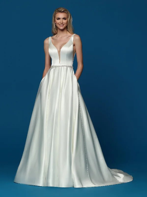 Davinci Bridal 50656 Satin A line wedding dress bridal gown v neckline embellished belt