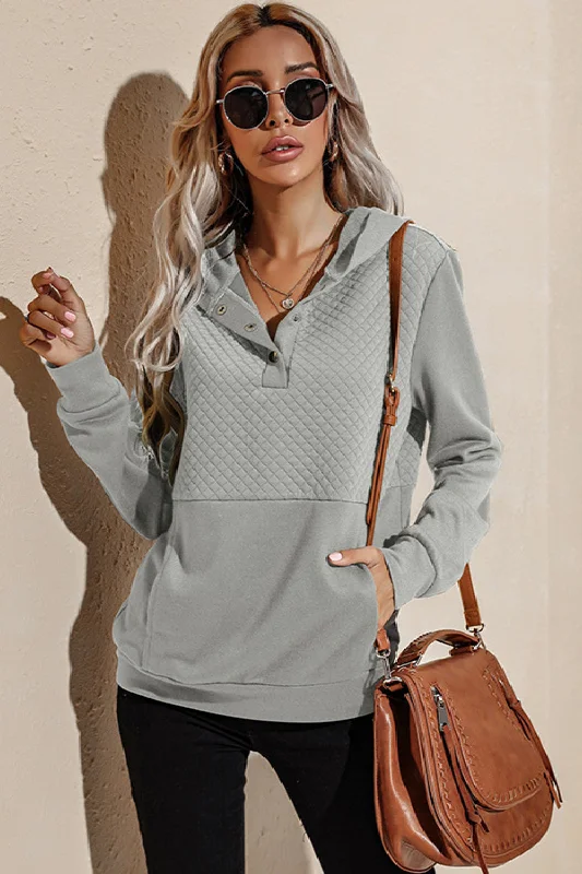 Buy Now Quilted Patchwork  Button Sweatshirt Hoodie