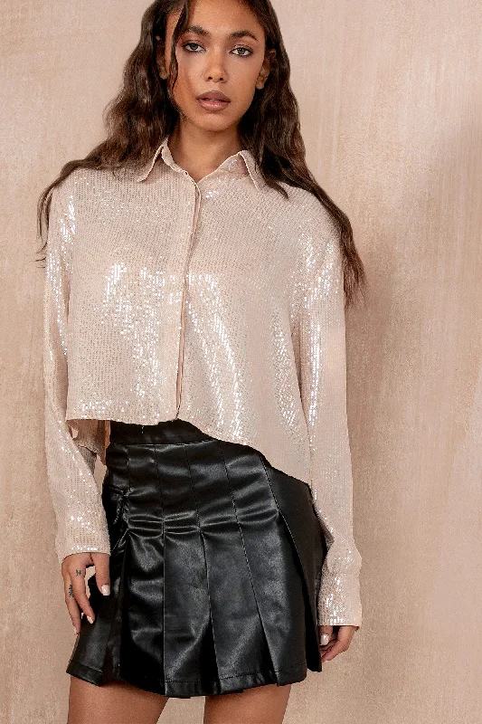 Best Bargains Hendrix Nude Sequin Cropped Shirt