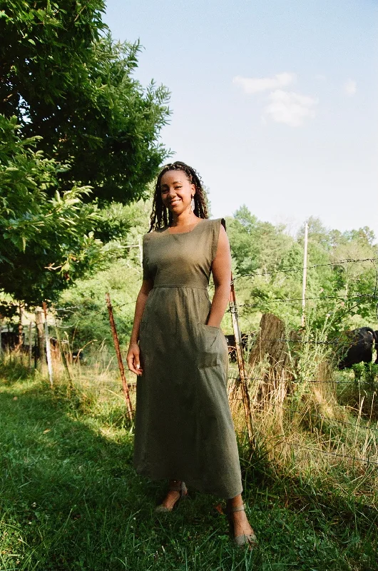 YEAR-End Clearance Ivy Dress in Olive Linen
