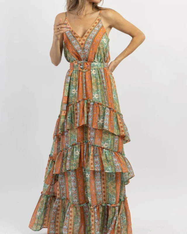 Referral Discount Palermo Belted Pattern Maxi Dress In Multi | Multi