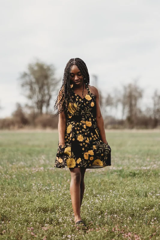 Early Bird Discount Bedding Dress in Black Marigold Twill