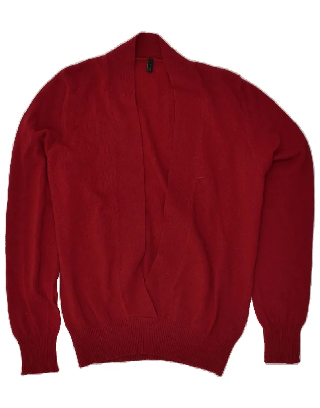 Deal of the Day BENETTON Womens V-Neck Jumper Sweater UK 14 Medium Burgundy Wool