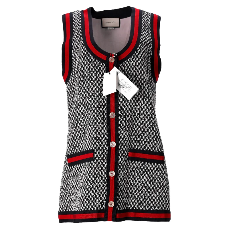 Gucci Oversized Web Tweed Waistcoat In Multicolor Cotton