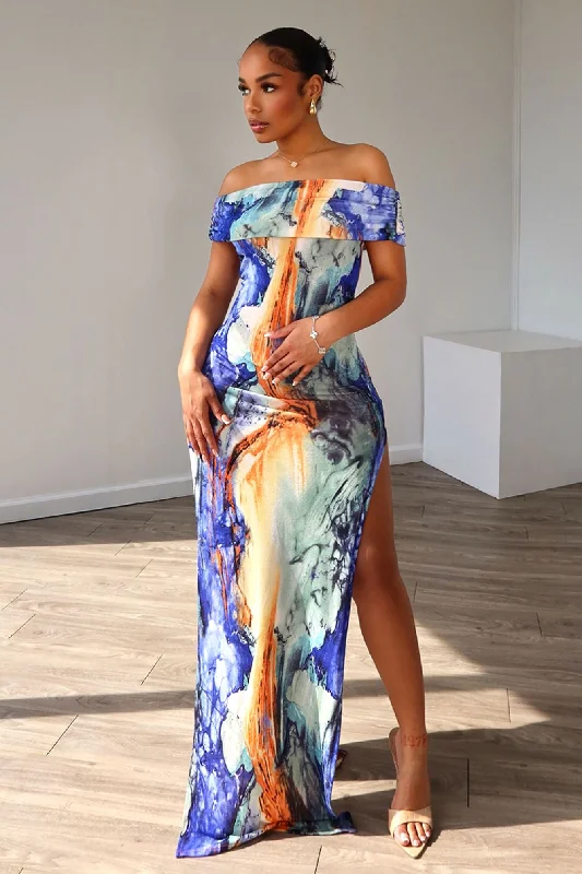 Lowest Prices Berry Tropical Off Shoulder Sleeveless Dress