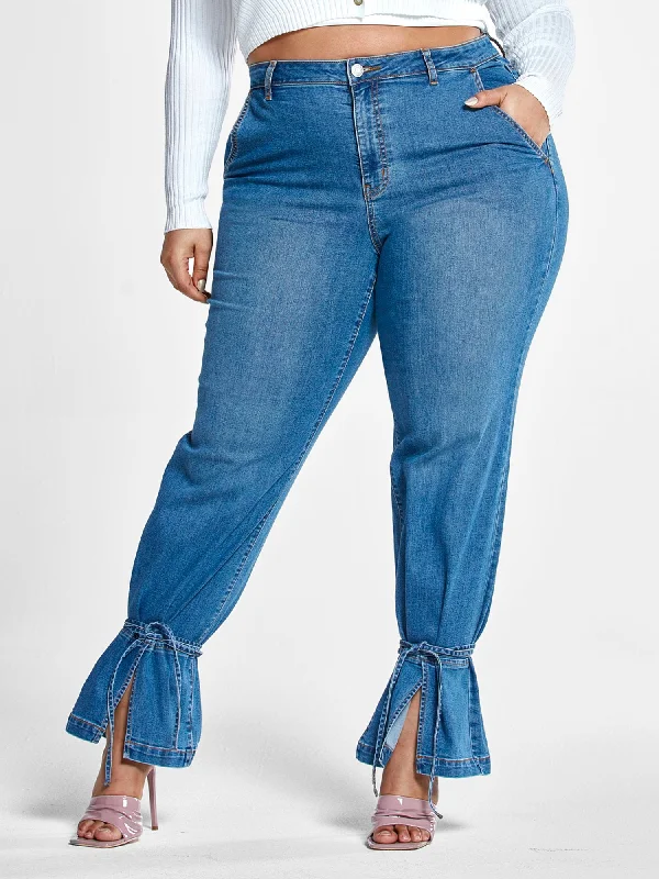 Buy More, Save More High Rise Straight Leg Jeans with Ankle Ties - Short Inseam