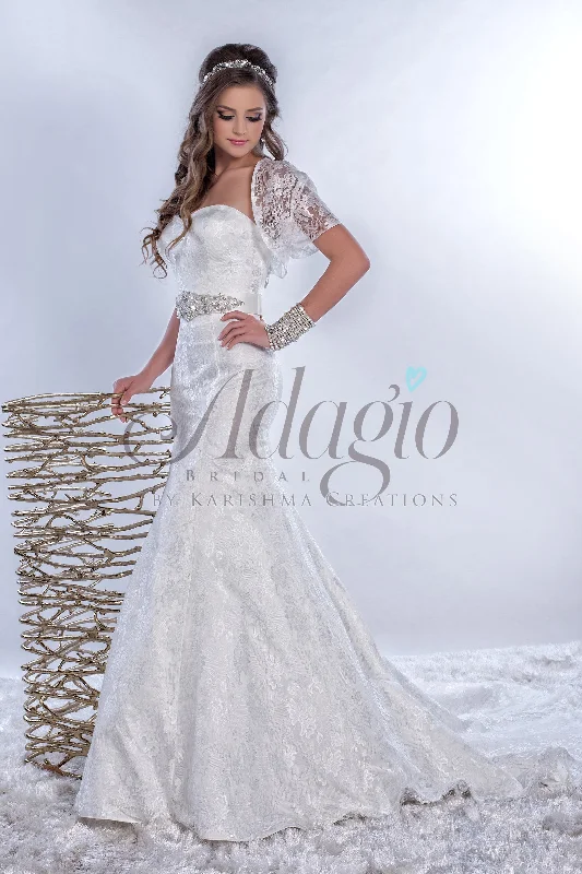 Adagio Bridal 9149 Size 14 Wedding Dress Long Lace Fit & Flare Corset Crystal Belt