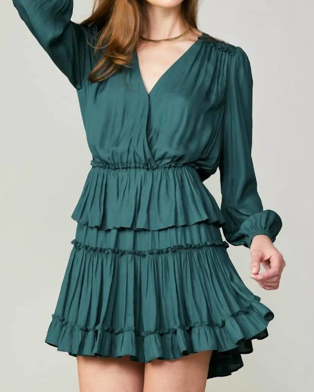 Reduced Prices Long Sleeve Tiered Mini Dress In Dark Teal | Dark Teal