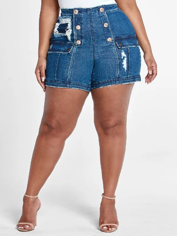 Overstock Sale High Rise Sailor Button Denim Shorts