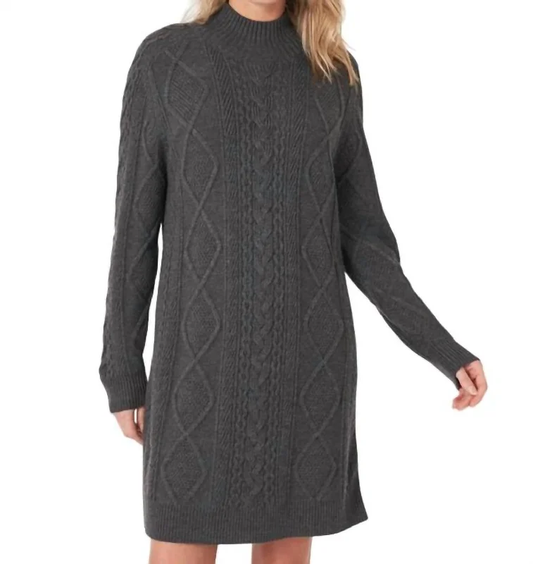 Cable Knit Mini Dress In Dark Grey