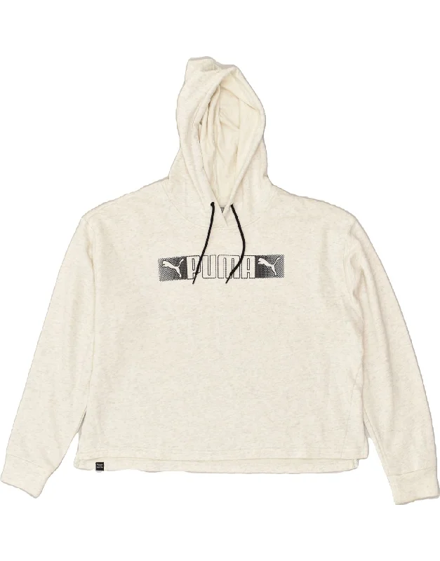 New Deals PUMA Womens Graphic Hoodie Jumper UK 16 Large Grey Pinstripe