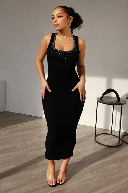 Super Deal Love Birds Ribbed Rhinestone Basic Dress