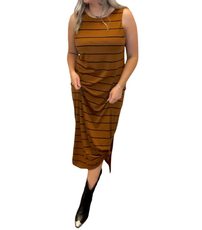 Simple & Perfect Striped Maxi Dress In Toffee