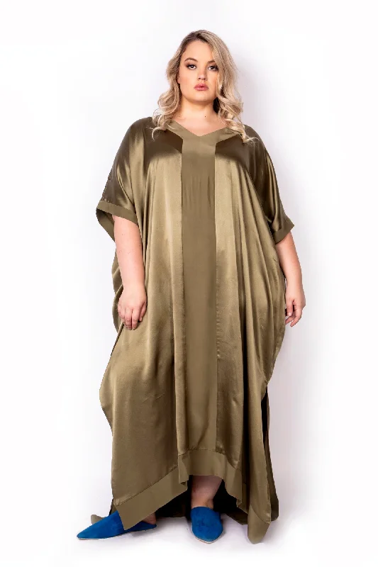 Savings Galore The Muse Italian Silk Caftan in Champagne with V neckline