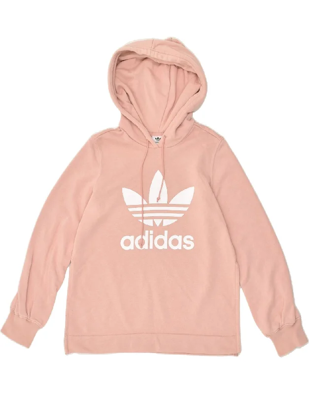 ADIDAS Womens Graphic Hoodie Jumper UK 6 XS Pink Cotton