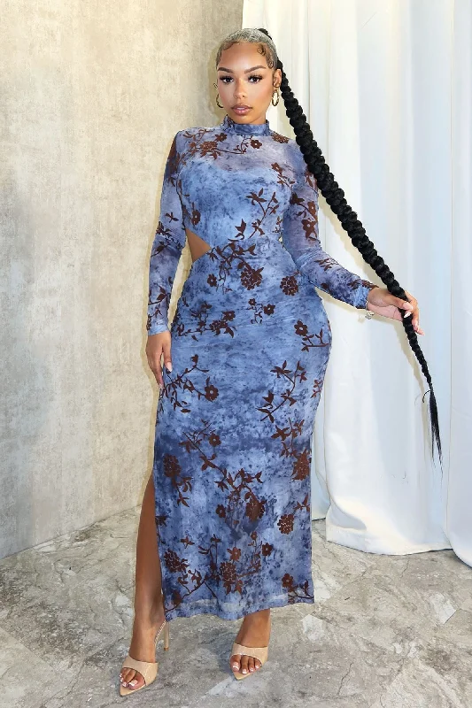 Seasonal Sale Fallin Sky Floral Print Mesh Dress